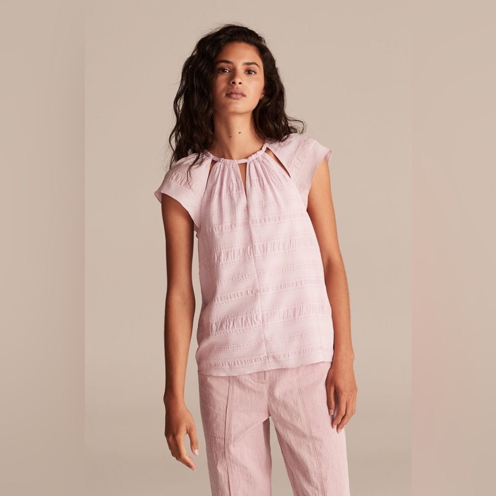 Rebecca Taylor Pink Seersucker Silk Blend Top | Flutter Sleeve Blouse | Size M